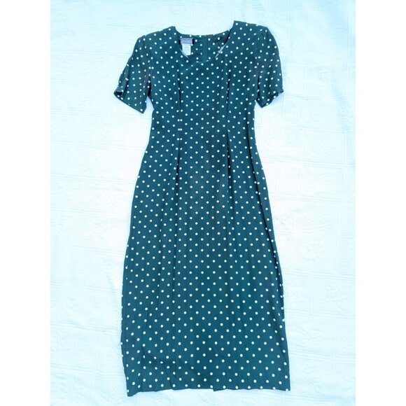 My Michelle Dress size 7/8 Preppy Polka Dot Rayon blend Swing Trad Wife 90s READ - Picture 2 of 16